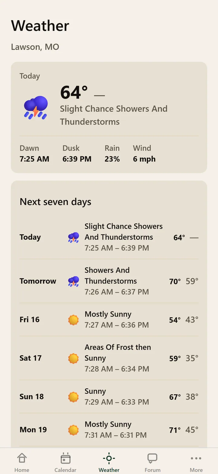 Back40 app weather screen