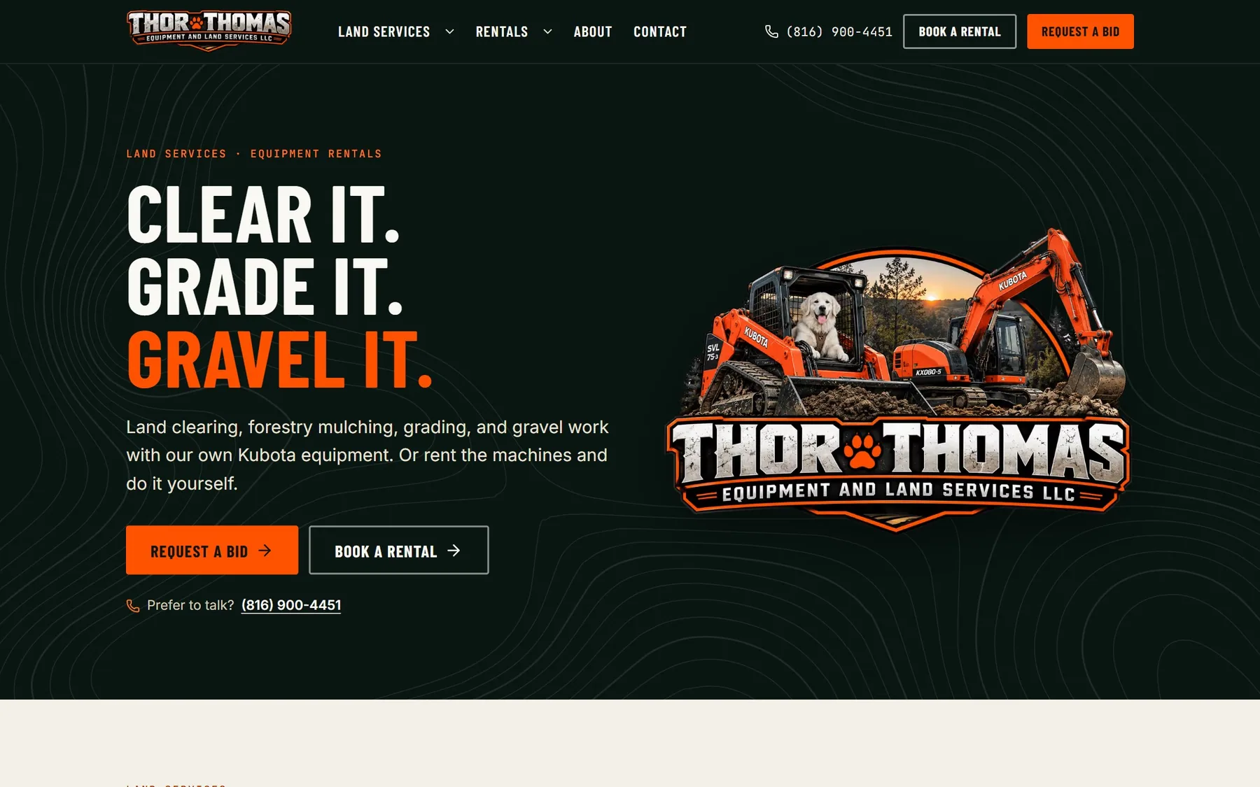 Thor Thomas Equipment and Land Services website, designed, built and hosted by Next Lead Marketing