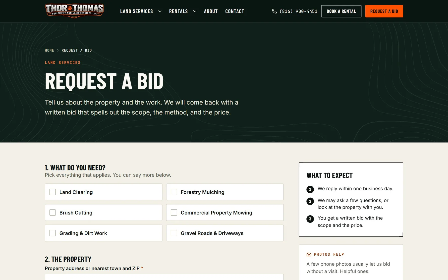 Thor Thomas request a bid form